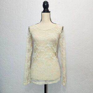 Y2K fairycore cream floral lace mesh long sleeve top